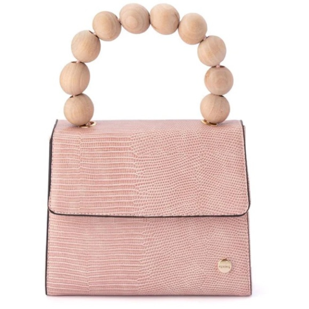 Olga Berg EUC Caylee Pink faux leather and Wooden Beaded handle bag